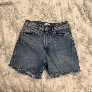 High-Waist Denim Cutoff “Mom” Shorts - Medium Blue